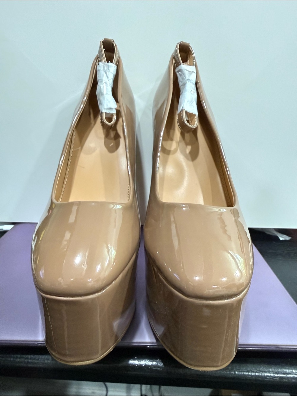 JustFab Patent Platform Pumps in Nude Beige